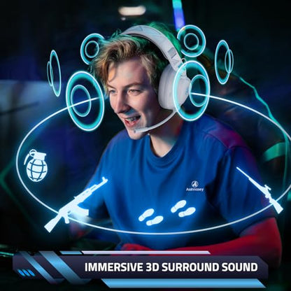 Wireless Gaming Headset with Mic for PS5 PS4 PC, 50-Hour Battery All-Day Play, Zero Interference, ≤20ms Sync for Fortnite & Call of Duty/FPS Gamers, Double Mode,White