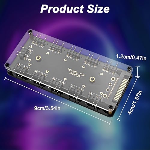 MEIRIYFA 5V 3핀 ARGB 스플리터 허브, 1~10방향 LED 팬 허브 컨트롤러, 50CM 연장 코드/SATA 전원 연장 케이블 어댑터 포함, PC ARGB 팬 쿨러용