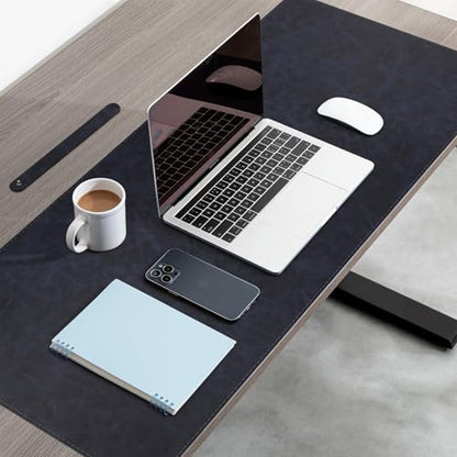 CHEERYGOO Faux Leather Desk Mat - Waterproof Mouse Pad, Non-Slip PU Leather Blotter, Writing Surface for Office and Home 47"x17" XXL Dark Blue - color: Dark Blue, size: 47" x 17"