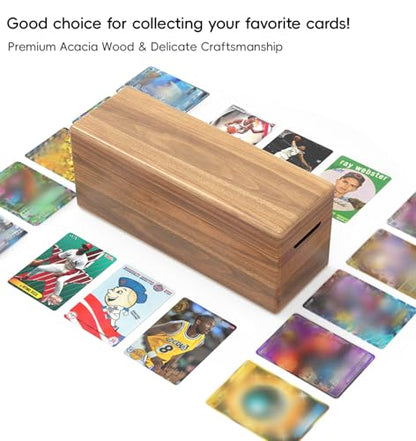 Neando Acacia Wood Trading Card Storage Box with Lid, 5-Compartment MTG & PTCG Card Organizer Fits 600+ Single Sleeved Cards, Magnetic Closure Deck Box