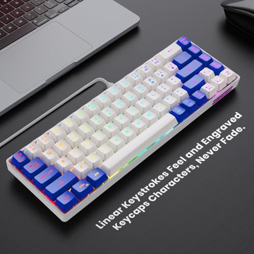 GEODMAER 65% Gaming Keyboard, LED Backlit Mini Wired Keyboard, Ultra-Compact Anti-Ghosting No-Conflict 68 Keys Membrane Gaming Wired Keyboard for PC Laptop Windows Gamer(White-Blue) - color: White-Blue