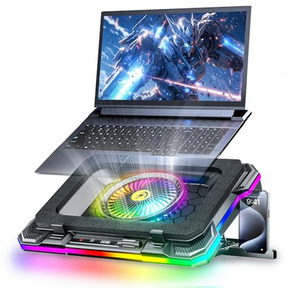 KeiBn Gaming Laptop Cooling Pad, Laptop Fan Cooling Pad with 5.5inch RGB External Fan, Rapid Cooling Laptop 15.6-19.3inch, 8 Height Stands, 2 USB Ports, Phone Holder-K1 5V RGB - color: Blue