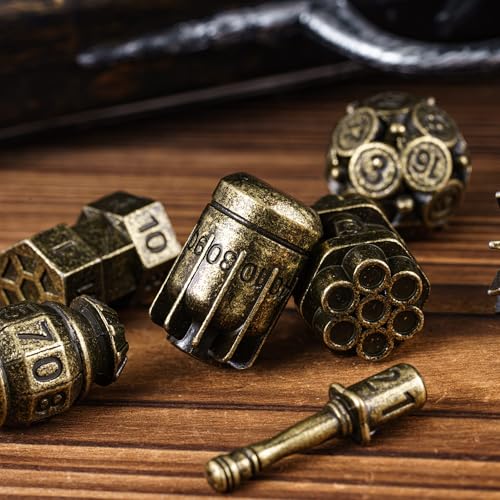 UDIXI Metal Dice Set D&D 7PCS RPG Polyhedral Metal DND Dice Set Bronze | Bomb Shape, Solid Metal, Cool Design, Leather Pouch Packaging, for Dungeons and Dragons Role Playing Games Tabletop Games - color: Bronze