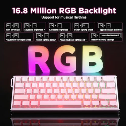 Alux60 Gaming Keyboard Wired, Hall Effect Magnetic Switch Aluminum Mechanical Keyboard, 8K Polling Rate, 0.125ms Ultra-Low Latency, 128K Scan Rate, Side Printed PBT Keycaps, RGB Backlit（Pink） - color: Pink