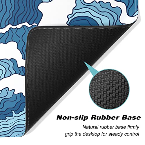 Extended Gaming Mouse Pad, Japanese Blue White Wave Mousepad, XL Large Mouse Mat Desk Pad 30 x 14 Inch, Waterproof Anime Mouse Pad with Stitched Edges and Non-Slip Base for Office Gaming - color: Blue White Wave