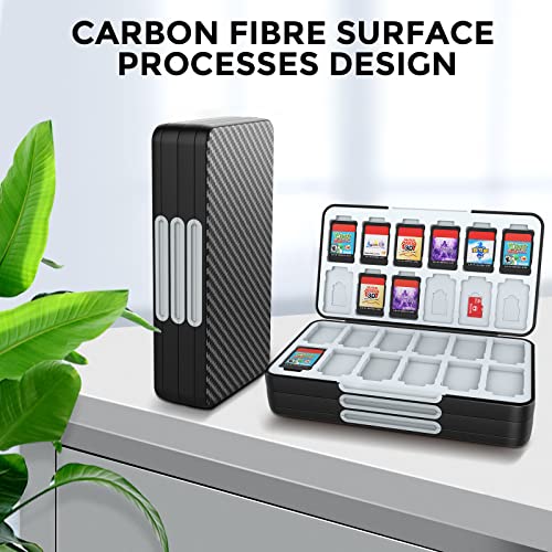 HEIYING Switch Game Card Case for Nintendo Switch 2/ OLED/Lite,Portable Travel Carry Case with 72 Game Card Slots and 24 Micro SD Cards Slots - color: Carbon Fibre Black