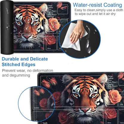 for MTG Card Playmat with Zones-Includes A Storage Bag and 6 Dice, 24 x 14 inches for TCG Playmat with Non-Slip Rubber, Game Mat, Mighty Tiger - color: Yux-playmats-2-2A-279