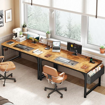 DurayLoly 47" Study Computer Desk with Thicken Frame, RGB LED&Power Outlets | 24" Widened Desktop,Detachable Stand, Hooks & Storage Bag, 110LBS Capacity, Home Office Desk, Brown - color: Brown, size: 47 Inch