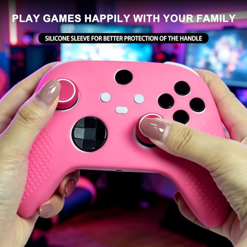 Anti-Slip Pink Controller Skin,Studded Edition Protective Silicone Cover Skin Grips Compatible with Xbox Series X/S Controller and 6 PCS Thumb Grips Caps. - color: Pink