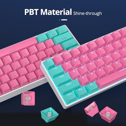 surmen 60% Percent Gaming Keyboard Mechanical with Linear Red Switch, 61-Keys Pink Mini Gaming Keyboard LED Light Backlit PBT Keycaps for Laptop, Desktop, PC Gamers (61Miami) - color: 61 Miami