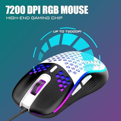 RedThunder 60% Gaming Keyboard and Mouse Combo, Ultra-Compact 61-Key RGB Backlit Mini Keyboard, Lightweight 7200 DPI Honeycomb Optical Mouse, RGB Wired Gaming Set for PC PS5 Xbox Gamer(White-Black) - style: 01 White-Black Wired Combo
