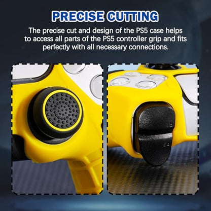 DLseego Protective Cover for PS5 Controller, Soft Silicone Ergonomic Anti-Slip Controller Case Skin with 4 PCS Thumb Stick Grip Caps - Yellow - color: Yellow