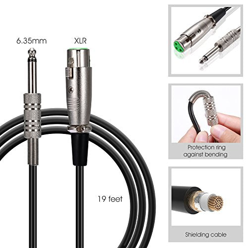 HOTEC Premium Vocal Dynamic Handheld Microphone with 19ft Detachable XLR Cable and ON/Off Switch (Metal Black) (H-W07) - size: H-W07