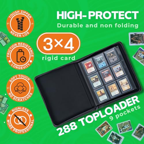 Top loader Binder - Holds 324+ Top Loaders for Cards, 9 Pocket Top Loader Binders with Sleeves for 3" x 4" Rigid Card Holders for Baseball, Football and other Cards (Hight Green) - color: Hight Green