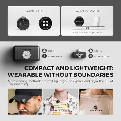 NearStream Wireless Lavalier Microphone for iPhone, Android and PC, AWM25T | Noise Cancellation, Up to 24-Hour Total Battery Life, Lightning and USB-C Plug-and-Play for Vlogging and Interviews