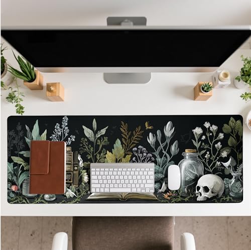 Dark Academia Mouse Pad Desk Mat XL Extended Large Gaming Desk Pad Mousepad, Mystical Green Plant Computer Laptop Keyboard and Mouse Mat, Desktop Protector Mat for Office and Home 31.5x11.8 in - color: Dark Academia