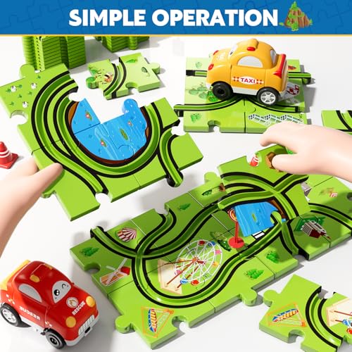 Beby Buty 64PCS Puzzle Track Car Set Toys for Kids Boys, Toddler Toys Gifts for 3 4 5 Year Old, Floor Puzzle Tracks Car for Boys Ages 3-5 4-6, for 3 4 5 6 Year Old - style: 64 PCS City Theme