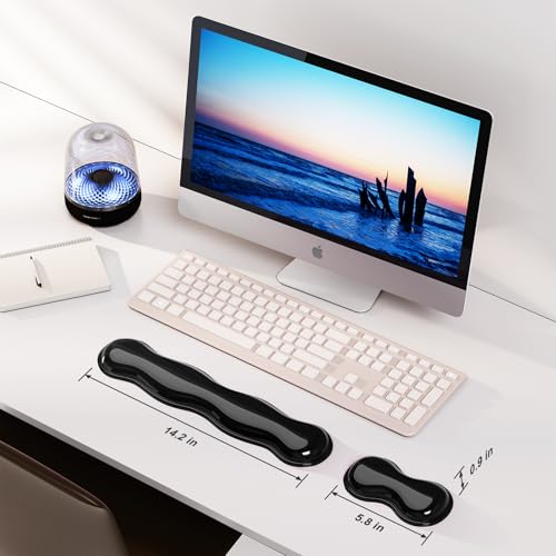 MOKURU Gel Keyboard and Mouse Wrist Rest Set, Comfort Ergonomic Wrist Support, for Wrist Pain Relief, Computer Keyboard Wrist Rest (Black) - color: Black