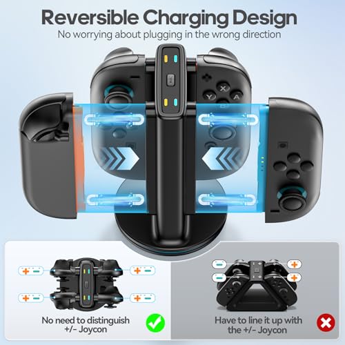 Switch 2 Joycon Charger with 9 RGBs, Switch 2 Controller Charger with Magnetic & Bi-Directional Design, 4 in 1 Joycon 2 Charging Dock Station Stand with Cable for Sega Genesis Console - size: M-Black-Switch 2 Base