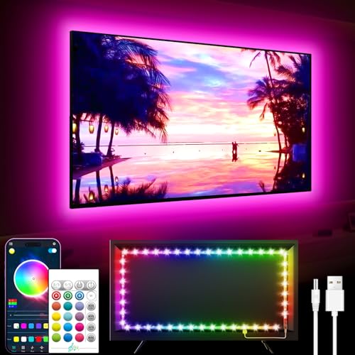 GIPOYENT Music Sync LED TV Backlight, RGB Color Changing Light Strip for 55-80 Inch TVs - Bluetooth Function, Home Theater (19.6ft) - size: 19.6FT for 55"-80"TV