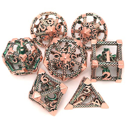 DND Dice Set Polyhedral, Metal Dice Set 7-piece(D20 D6 D4 D12 D10 D% D4) Cthulhu Design for Dungeons Dragons D&D Pathfinder and Other Tabletop Role-Playing Games - color: 3d Copper Green