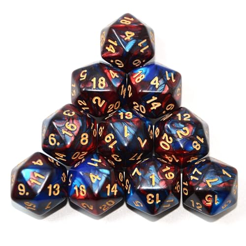 SmartDealsPro 10-Pack 20 Sided Dice D20 Polyhedral Dice for DND RPG MTG Table Game(Blue-Red) - color: Blue-red