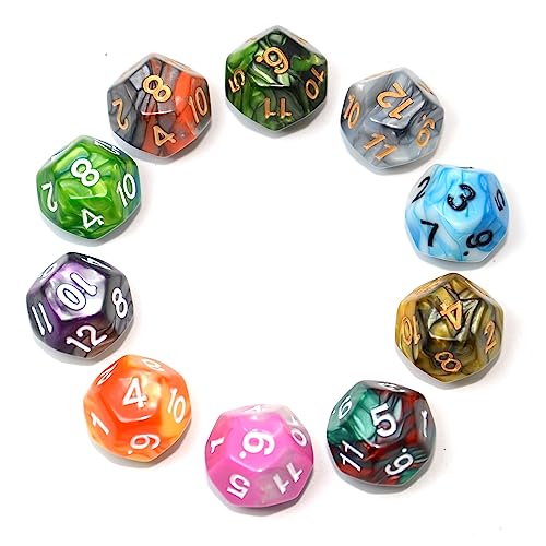 SmartDealsPro 10-Pack D4 D6 D8 D10 D12 Multi Colored Polyhedral Dice for for Dungeons and Dragons DND RPG MTG Table Games (Double Color, D12) - color: Double Color, size: D12-20mm