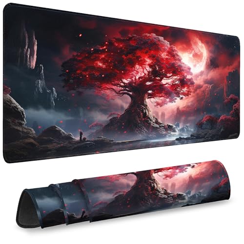 Mouse Pad Gaming - Desk Mat for Keyboard and Mouse - Large Mouse Pads for Desk, Gaming Mousepad with Non-Slip Base, Desks Pad (31.5" X 11.8") for Game, Office and Home - color: Cherry Blossom Full Moon - 14, size: 31.5L x 11.8W inches