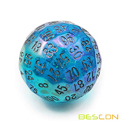 Bescon Dazzling Blue 100 Sided Dice, Game Dice D100, Polyhedral Solid 100 Sides Dice 45MM in Diameter (1.8inch) - color: Dazzling Blue D100