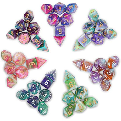 49Pcs Polyhedral Dice Set- DND Dice with 7 Storage Pouch | 4 color mixing designs，7 sets of complete dice, for Dungeons and Dragons RPG Table Games - color: 7sets-49pcs