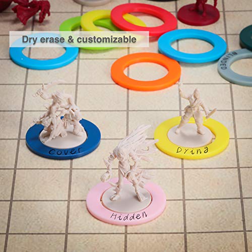 ALIZERO Tabletop RPG DND Condition Markers Set and Spell AOE Damage Marker D&D Area Effect Template, with 96 DND Status Effect Markers in 24 Frequently Used Conditions