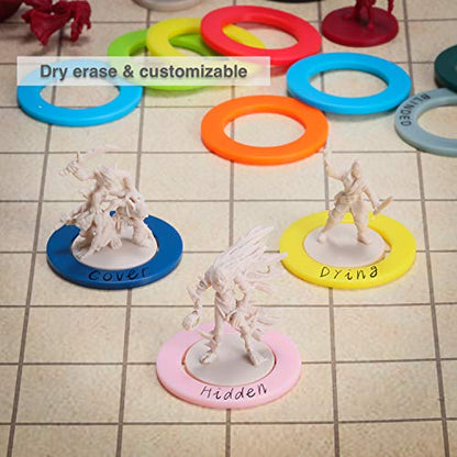 ALIZERO Tabletop RPG DND Condition Markers Set and Spell AOE Damage Marker D&D Area Effect Template, with 96 DND Status Effect Markers in 24 Frequently Used Conditions