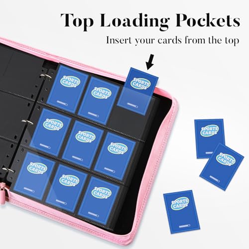 Fabmaker 9 Pocket Card Binder, PU Cover Trading Card Binder Holds 756 Cards | Premium 3 Ring Zipper Card Binder, Portable Baseball Card Binder, Collection Album for Game & Sport Cards, Cartoon Style - color: Cartoon Style