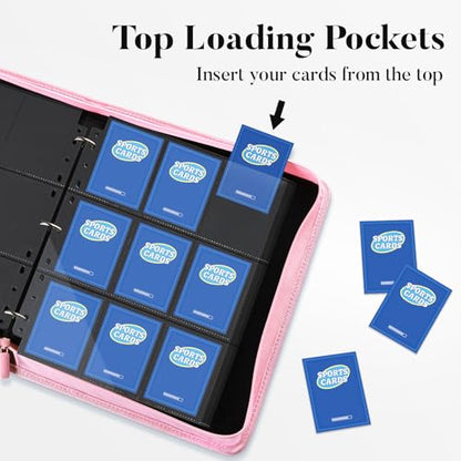 Fabmaker 9 Pocket Card Binder, PU Cover Trading Card Binder Holds 756 Cards | Premium 3 Ring Zipper Card Binder, Portable Baseball Card Binder, Collection Album for Game & Sport Cards, Cartoon Style - color: Cartoon Style