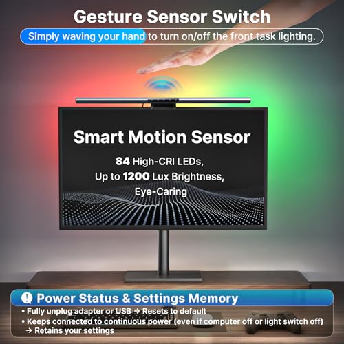 Syrinx Monitor Light Bar with Backlight, Gaming & Home Office Monitor Lamp | CRI95+, No Screen Glare Eye Care Light, 1200lm, Touch & Gesture Control, Stepless Dimming for Flat & Curved Monitors, Pro - style: Pro