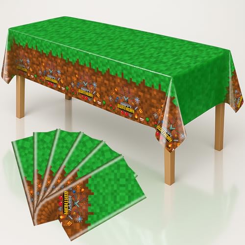 Pixel Design Party Tablecloths - 6 Piece Set - 54"x108" Oversized - Ideal for Craft Mining Theme Parties & Gamer Decor - color: Green Blown, size: 3pcs