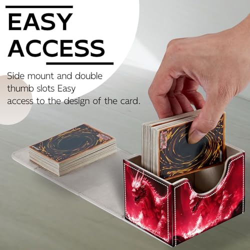 Trading Card Storage Box, Holds 100+ for MTG Cards, PU Leather with Magnetic Closure, Red Dragon in Fiery Lava Durable Deck Box for Magic the Gathering, Trading Card Games - color: Red Dragon in Fiery Lava