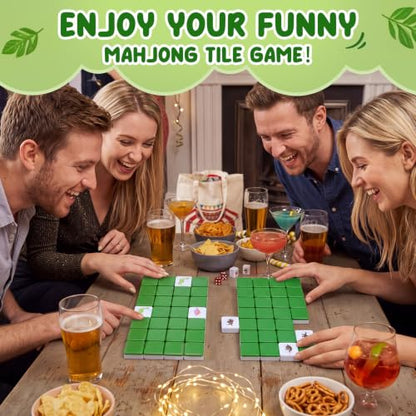 Capoda 2 Players Mahjong Block Set Dinosaur Mahjong Game with 65 Pcs 1.2 inch Green Tiles Mini Travel Tile Game with Dice Portable Bag for Holiday Travel Family Party Nights Supplies - style: Dinosaur