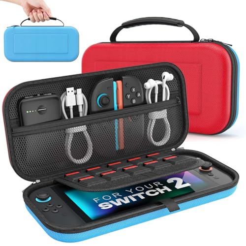 MoKo Carrying Case for Nintendo Switch 2 2025 Holds 10 Cartridges w/Pockets | Protective Hard Shell, Portable Travel Carry Case, Pouch for Switch 2 Accessories and Games, Red Blue - color: Red Blue, size: 10 Slots