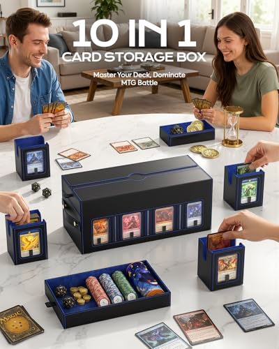 MoKo Commander Deck Box for MTG with Handle & Dice Tray, 8+2 Modular Design | 8-Deck Modular Card Case, Magnetic Holders & Dividers Included, Holds 1040+Double-Sleeved Cards, Playmat Storage, Fit TCG/EDH - color: Black Blue
