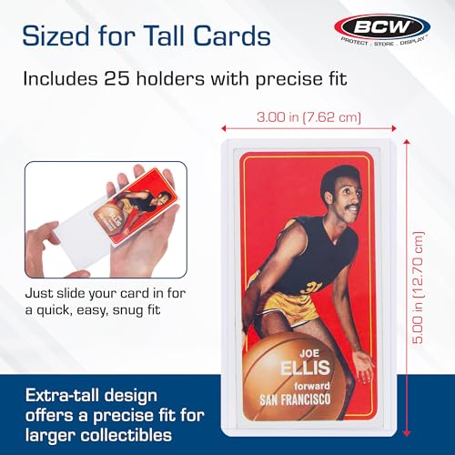 BCW Tall Card Topload Holders – 25 Pack | Premium Top Loaders for Sports Trading Cards | Fits Tall Basketball, Football, Widevision Cards | Clear Rigid Toploader Card Protectors
