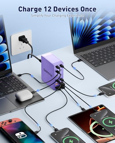 USB Charging Station (1000W),12-Port USB C Charger Block with Dual 100W PD USB-C Fast Charging Station Hub for MacBook Pro/Air/All iPad Phone 17/16 15/14/13/Pro Max/Samsung Galaxy Note(Purple) - color: Purple