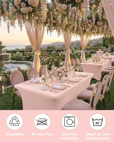 Fixwal Light Pink Stretch Table Cloth Rectangle 2 Pack 4Ft, Spandex Fitted Table Covers Washable for Party, Trade Show, Banquet, Wedding, Buffet - color: Light Pink, size: 4 Ft