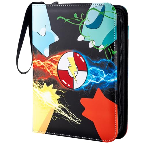 Jravkfi Card Binder 4 Pocket with 50 Removable Sleeves-Can Hold 400 Cards,3-Ring Zipper Sports Book, Ideal for All Card Collectors（Black） - color: Black-2, size: 3-9.8*7.5*1.9IN