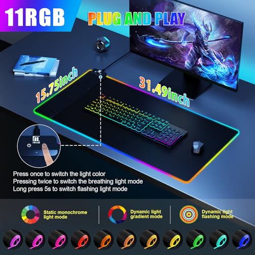 Mouse Pad with Phone Holder, Wireless Charging Desk Mat, RGB Gaming Mousepad Home Office Large Desk Pad with Ultra-Smooth Surface, Non-Slip Base, Waterproof Keyboard Pad, Classic Black Desk Mat - color: 31.5x15.75"Phone Stand-Black