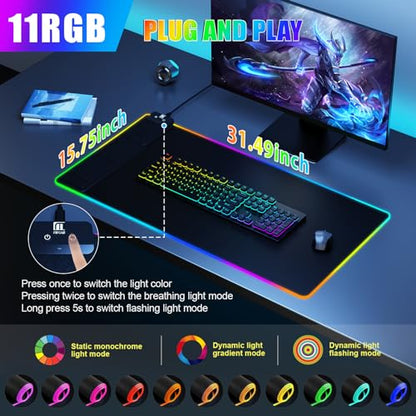 Mouse Pad with Phone Holder, Wireless Charging Desk Mat, RGB Gaming Mousepad Home Office Large Desk Pad with Ultra-Smooth Surface, Non-Slip Base, Waterproof Keyboard Pad,Black with 20W USB C Charger - color: 31.5x15.75"Phone Stand-Black w/PD Charger