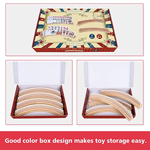 GOTHINK Set of 4 - Cruved Playing Card Holder for Kids Adult Seniors 2 Slot Solid Wood Cards Holders for Playing Cards 14 x 1.6 x 1.8 Inch Non Slip Card Deck for Bridge Canasta Strategy Card Games - style: Two Slot