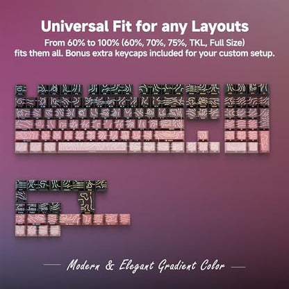 133 Aesthetic Topographic PBT Keycaps, No Tearing, Never Fade & Non-Slip, Modern RGB Backlit Black-to-Pink Gradient Keycaps for Mechanical Keyboard - Ergonomic (Doubleshot, Fit All for MX Layout) - color: Black Pink Gradient