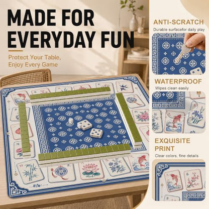 Dice Board Mahjong Mat for Table 31.5''x31.5'', Non-Slip Noise Reduction Mah Jongg Mats with Carrying Bag for American Mahjong, Poker, Board Games, Card Games & Dominoes - color: Dice Mahjong Board