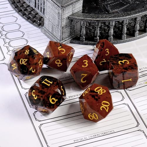 Unique Gemstone Dice Set 7PCS, Handmade Natural Stone Polyhedral DND Dice with Premium Gift Case for Board Game Lovers Birthday Gift - color: Zs-hh